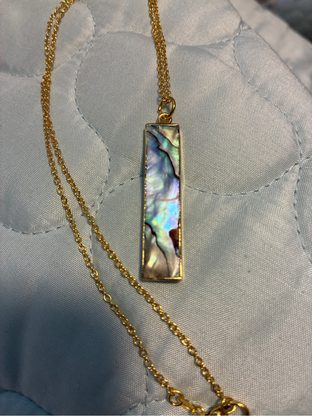 Iridescent Abalone Shell Bar Pendant on Gold Chain